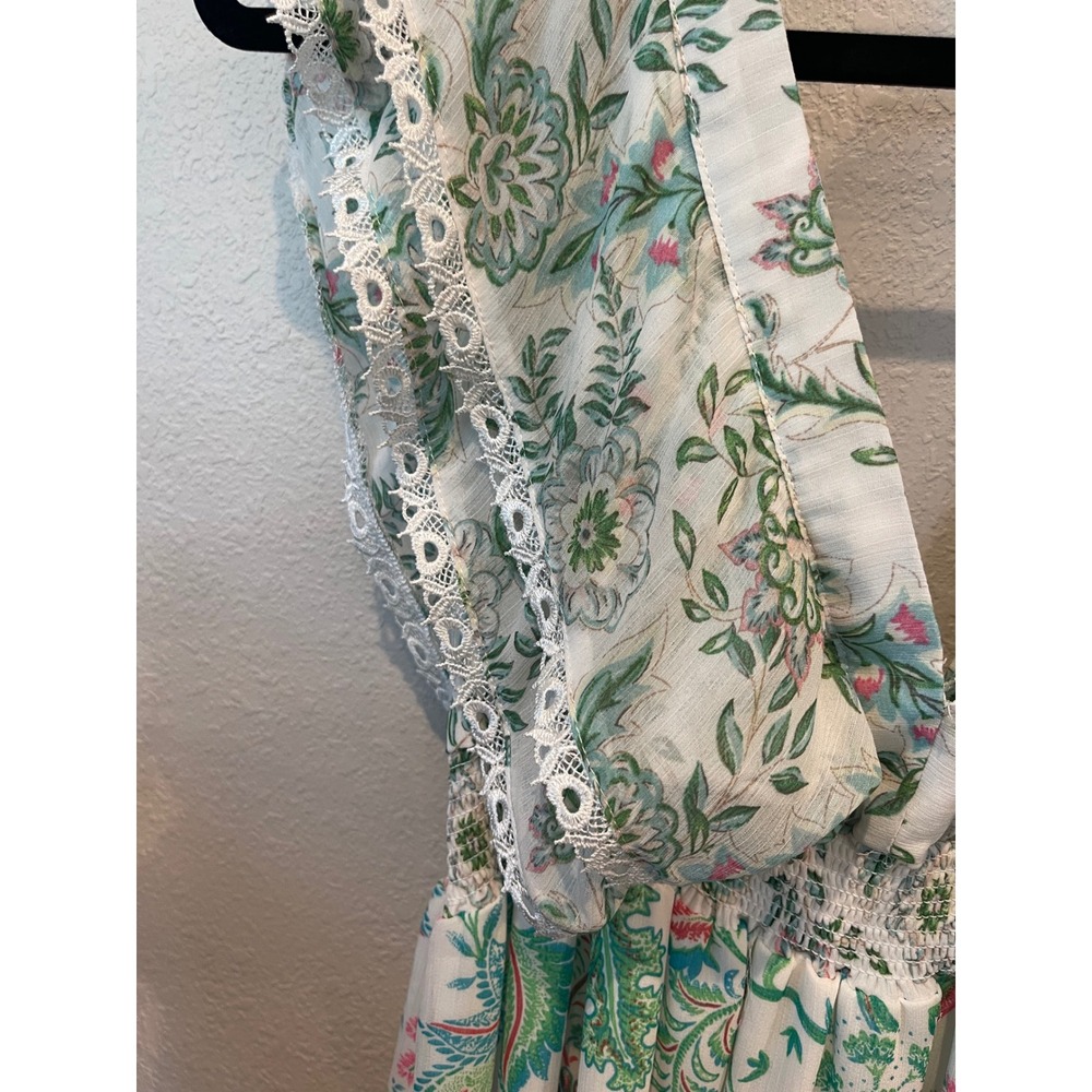 House of Harlow 1960 Floral Maxi Dress Lace Trim Smocked Waist Boho Women Small - Picture 3 of 4